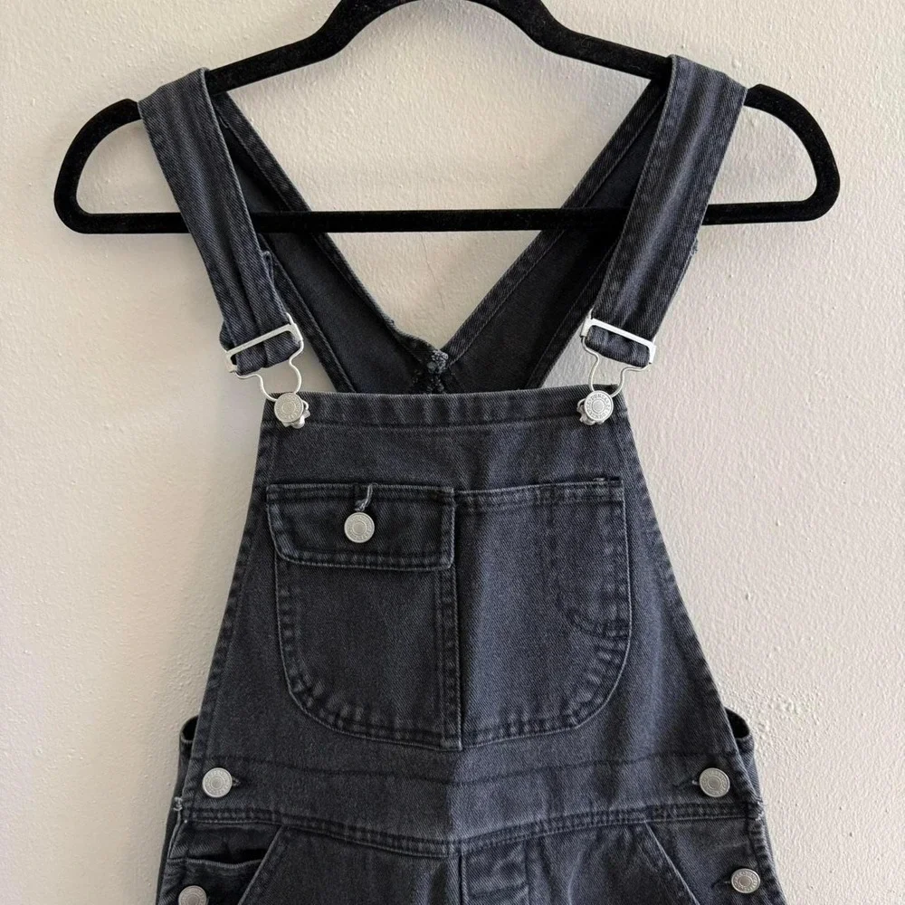 VTG 90s Y2K long denim carpenter overall shorts size XS small faded black grunge